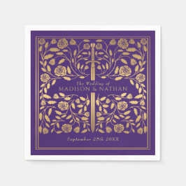 Guardanapo De Papel Casamento de Espadas Douradas Roxo Real Medieval