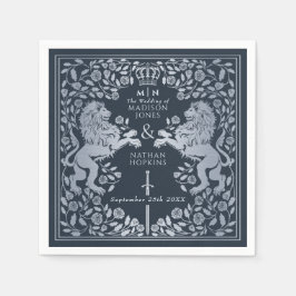 Guardanapo De Papel Casamento de Espadas Medieval do Leão Real Azul Si
