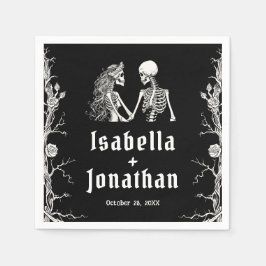 Guardanapo De Papel Casamento de Esqueletos de Halloween Gótico Preto