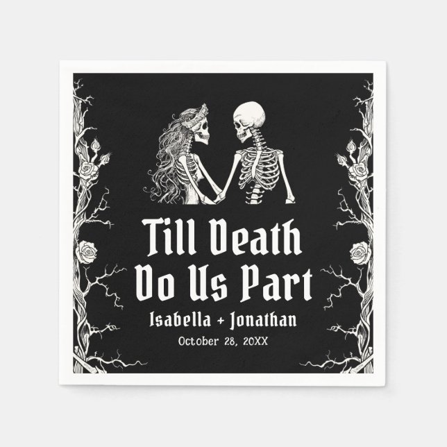 Guardanapo De Papel Casamento de Esqueletos no Halloween Até que a Mor (Frente)