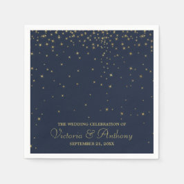 Guardanapo De Papel Casamento de Estrelas Marinhos Elegantes e Dourada