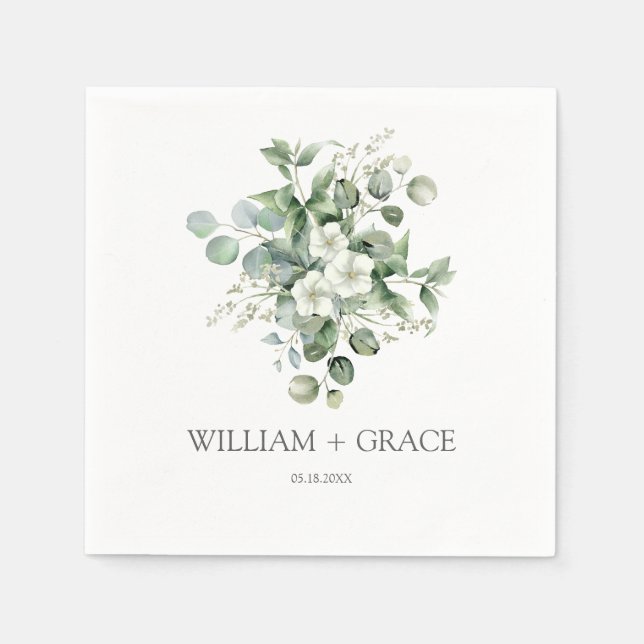 Guardanapo De Papel Casamento de Eucalyptus aquarela Rustic Greenery (Frente)