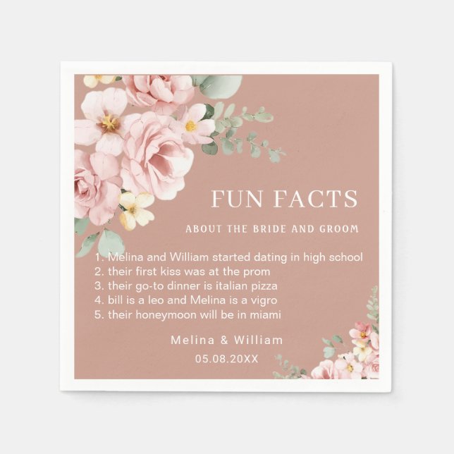 Guardanapo De Papel Casamento de Fatos Florais Rosa Moderno (Frente)