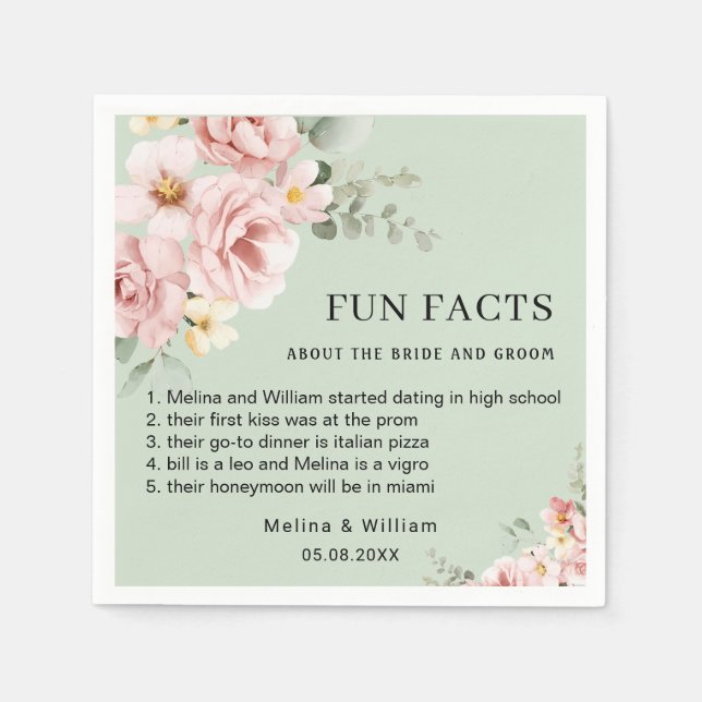 Guardanapo De Papel Casamento de Fatos Florais Rosa Moderno (Frente)