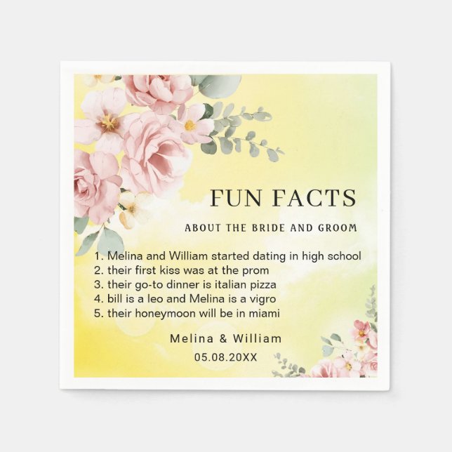 Guardanapo De Papel Casamento de Fatos Florais Rosa Moderno (Frente)