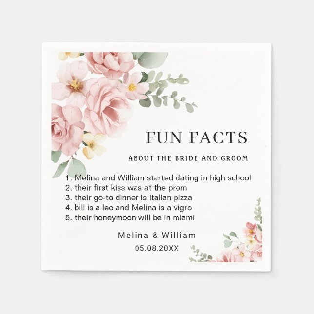 Guardanapo De Papel Casamento de Fatos Florais Rosa Moderno (Frente)