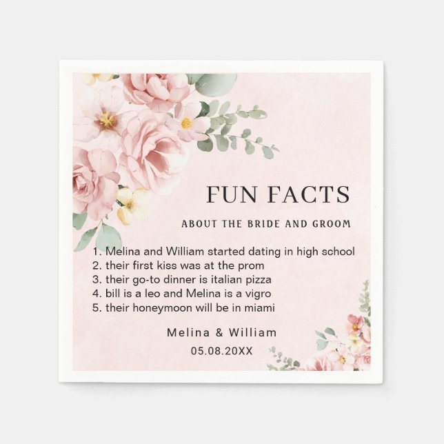 Guardanapo De Papel Casamento de Fatos Florais Rosa Moderno (Frente)