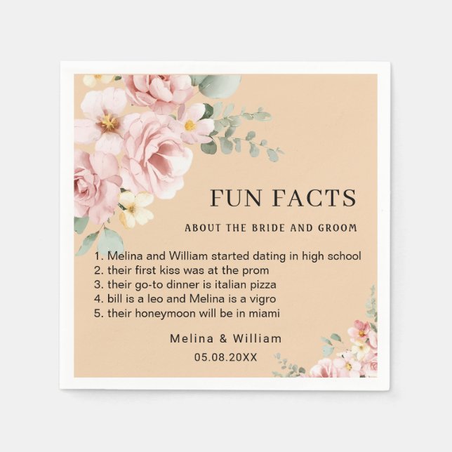 Guardanapo De Papel Casamento de Fatos Florais Rosa Moderno (Frente)