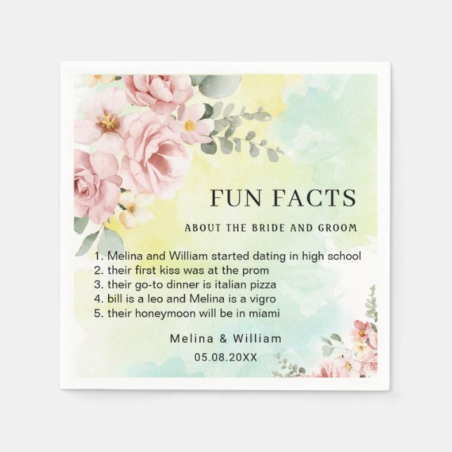 Guardanapo De Papel Casamento de Fatos Florais Rosa Moderno (Frente)