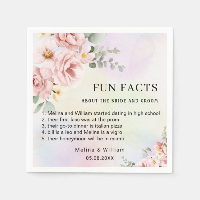 Guardanapo De Papel Casamento de Fatos Florais Rosa Moderno (Frente)