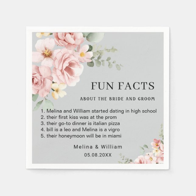 Guardanapo De Papel Casamento de Fatos Florais Rosa Moderno (Frente)