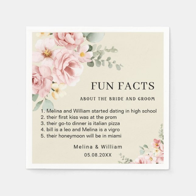 Guardanapo De Papel Casamento de Fatos Florais Rosa Moderno (Frente)