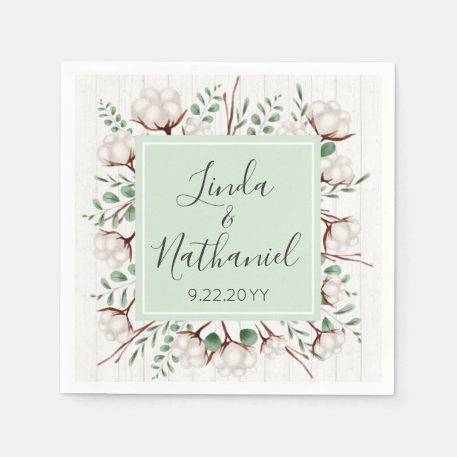 Guardanapo De Papel Casamento de Fazendas Rustic Southern Cotton & Woo (Frente)