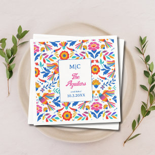 Guardanapo De Papel Casamento de Fiesta Monograma Floral de Arte Folk
