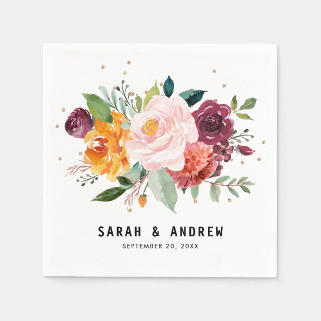 Guardanapo De Papel Casamento de Flor Floral com Blush de outono (Frente)