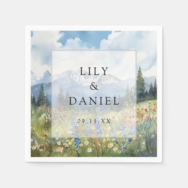 Guardanapo De Papel Casamento de Flor Silvestre de Montanha em Prado (Frente)