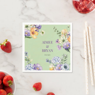 Guardanapo De Papel Casamento de Flor Verde com Aquarela