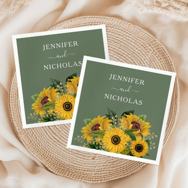 Guardanapo De Papel Casamento de Floral Sunflower Elegante (Elegant Floral Sunflowers Wedding Napkins)