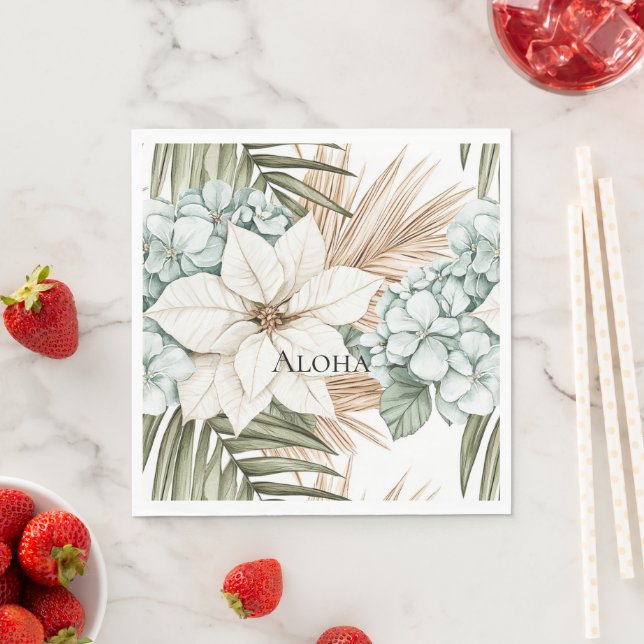 Guardanapo De Papel Casamento de Flores Brancas Azuis Tropicais (Insitu)