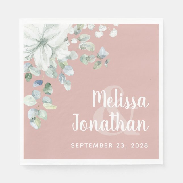 Guardanapo De Papel Casamento de flores brancas florais com aquarela r (Frente)