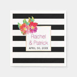 Guardanapo De Papel Casamento de flores brancas, pretas, aquarelas