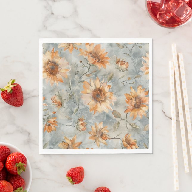 Guardanapo De Papel Casamento de Flores Creme Laranja Azul (Insitu)