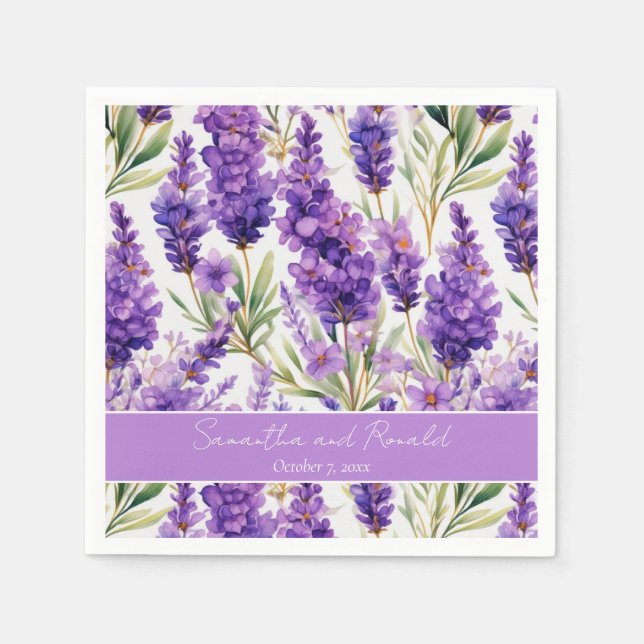 Guardanapo De Papel Casamento de Flores de Lavanda de Aquarela Elegant (Frente)