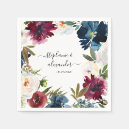 Guardanapo De Papel Casamento de Flores de Marinho da Watercolor Burgu