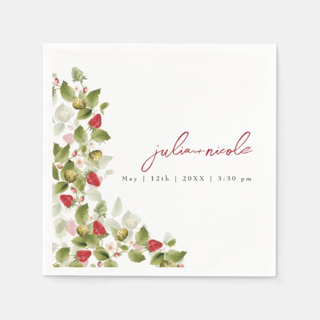 Guardanapo De Papel Casamento de Flores de Morango Selvagens Vermelhas (Frente)