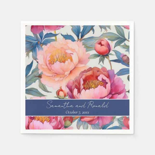 Guardanapo De Papel Casamento de Flores de Pedra de Aquarela Elegante (Frente)