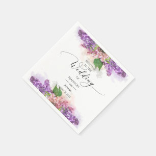 Guardanapo De Papel Casamento de Flores Lilás de Cor D'Água Púrpura