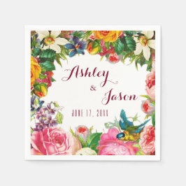 Guardanapo De Papel Casamento de Flores Românticas de Aquarela