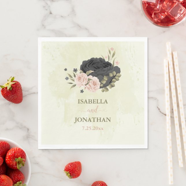 Guardanapo De Papel casamento de flores rosa pretas (Insitu)