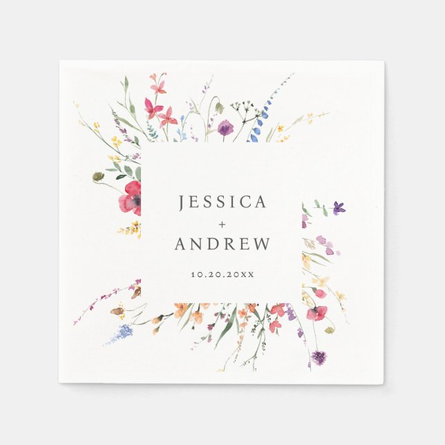 Guardanapo De Papel Casamento de Flores Selvagens de Aquarelas Elegant (Frente)