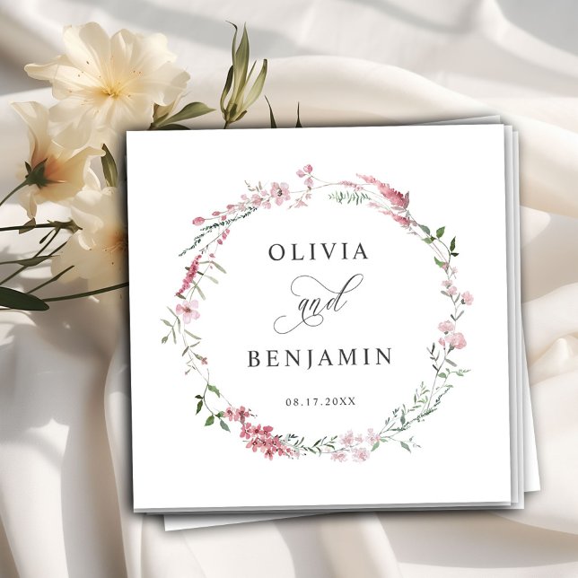 Guardanapo De Papel Casamento de Flores Selvagens de Prados Selvagens  (dusty rose wildflowers napkins)