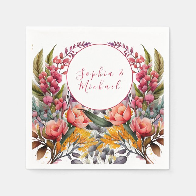 Guardanapo De Papel Casamento de Flores Selvagens Elegante (Frente)