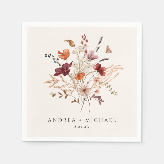 Guardanapo De Papel Casamento de Flores Silvestres Boho Outono Creme (Frente)