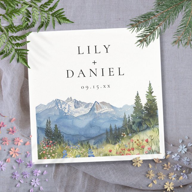 Guardanapo De Papel Casamento de Flores Silvestres Modernas na Montanh (Modern Mountain Wildflower Wedding Napkins)