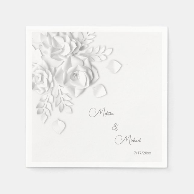 Guardanapo De Papel Casamento de Flores Simples 3D Brancas (Frente)