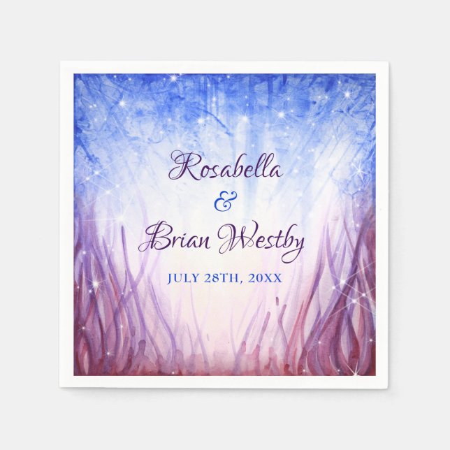 Guardanapo De Papel Casamento de Fogo e Gelo | Azul e Vermelho Aquarel (Frente)