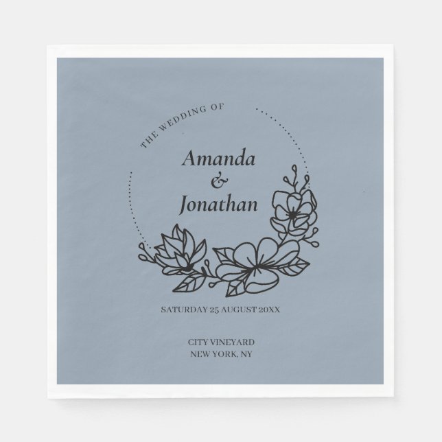 Guardanapo De Papel Casamento de Folha Azul Moderno Trendy (Frente)