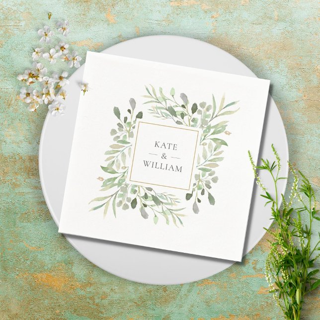 Guardanapo De Papel Casamento de Folhagem de Greenery Watercolor (Criador carregado)