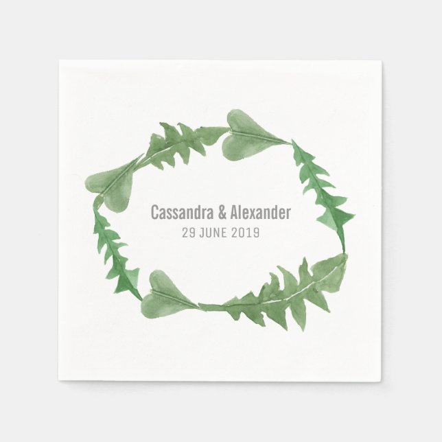 Guardanapo De Papel Casamento de Folhagem de Greenery Watercolor (Frente)