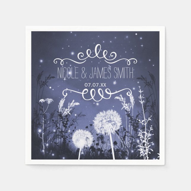 Guardanapo De Papel Casamento de Folhagem e Estrelas do Céu Crepúsculo (Frente)