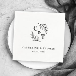 Guardanapo De Papel Casamento de Folhas de Verdura com Monograma Elega