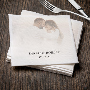 Guardanapo De Papel Casamento de Foto Branca Simples de Ombre