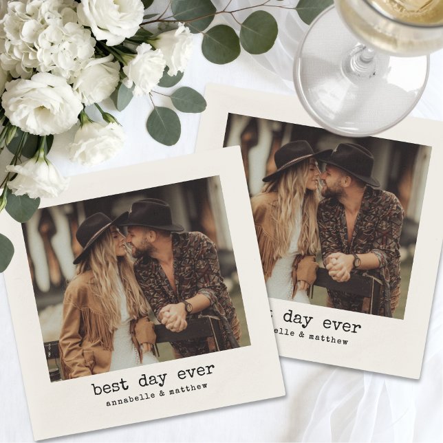 Guardanapo De Papel Casamento de Foto Simples Retro (Simple Retro Photo Wedding Napkins)