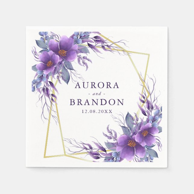 Guardanapo De Papel Casamento de Frame Geométrico Dourado Floral Elega (Frente)