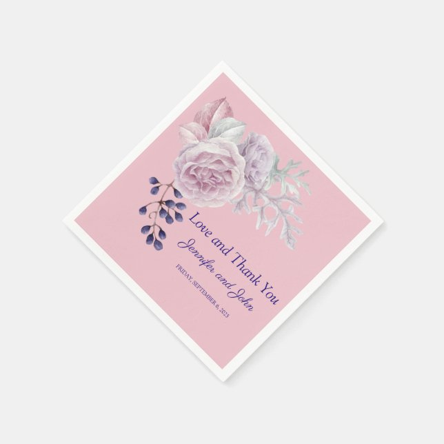 Guardanapo De Papel Casamento de Frames Geométricos Roxos Pink Peonies (Canto)