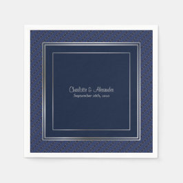 Guardanapo De Papel Casamento de Fronteira de Prata Azul Escuro Monogr